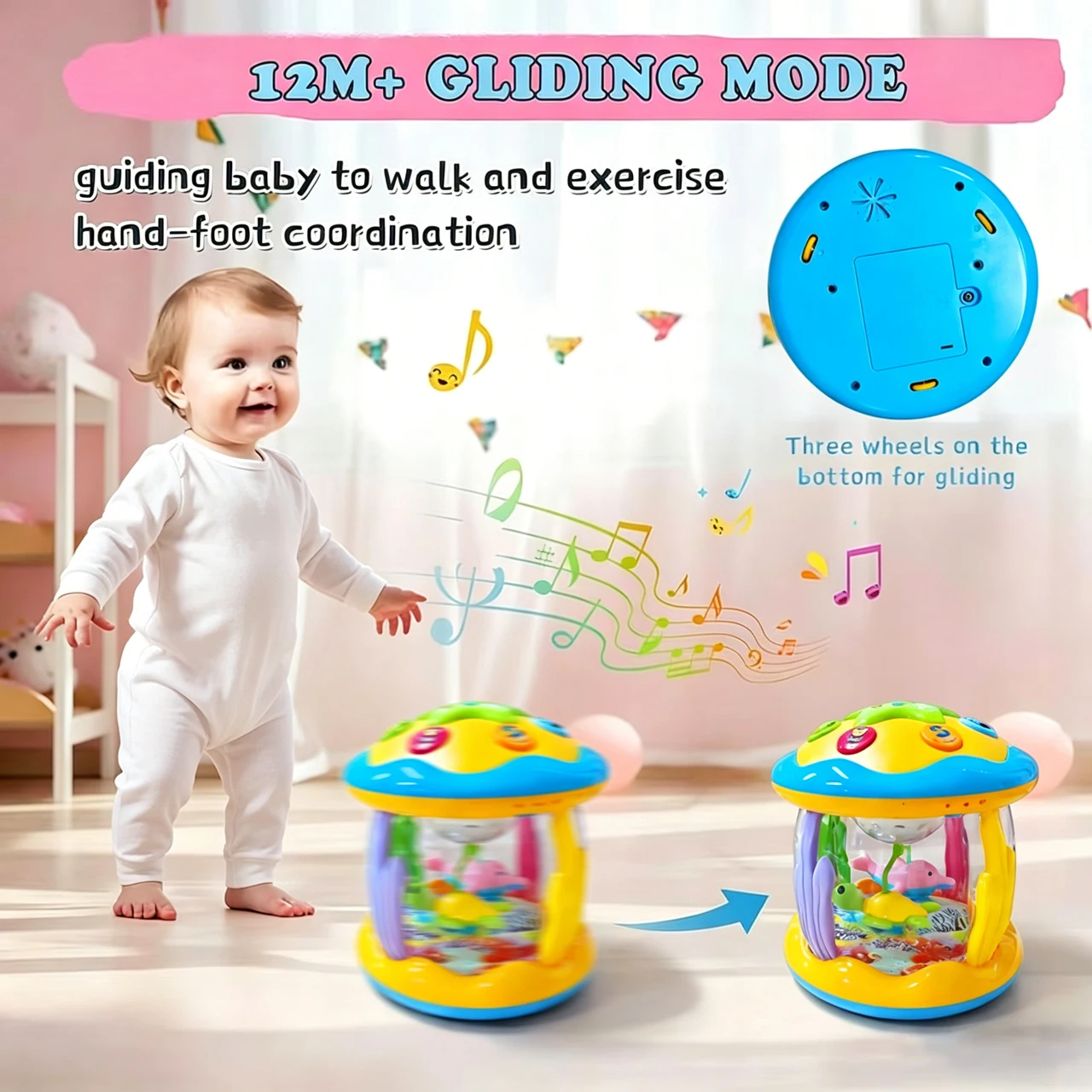 12+ Monate Baby Musikalischer Leuchtender Ozean-Projektor Sensorisches Spielzeug zum Liegen & Krabbeln Perfektes Geschenk für Kleinkinder Jungen Mädchen im Alter von 1-3