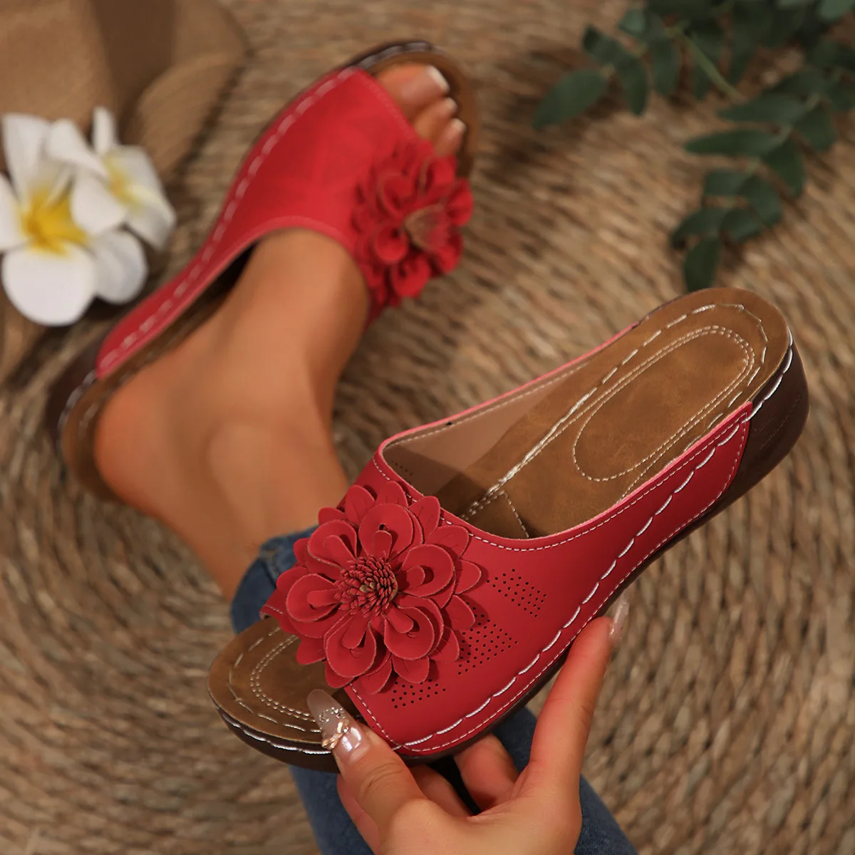 

Claquettes Femmes Large Size Women's Shoes 2025 New Spring/summer New Flower Open Toe Slippers Sandals Sommer Outfits Damen