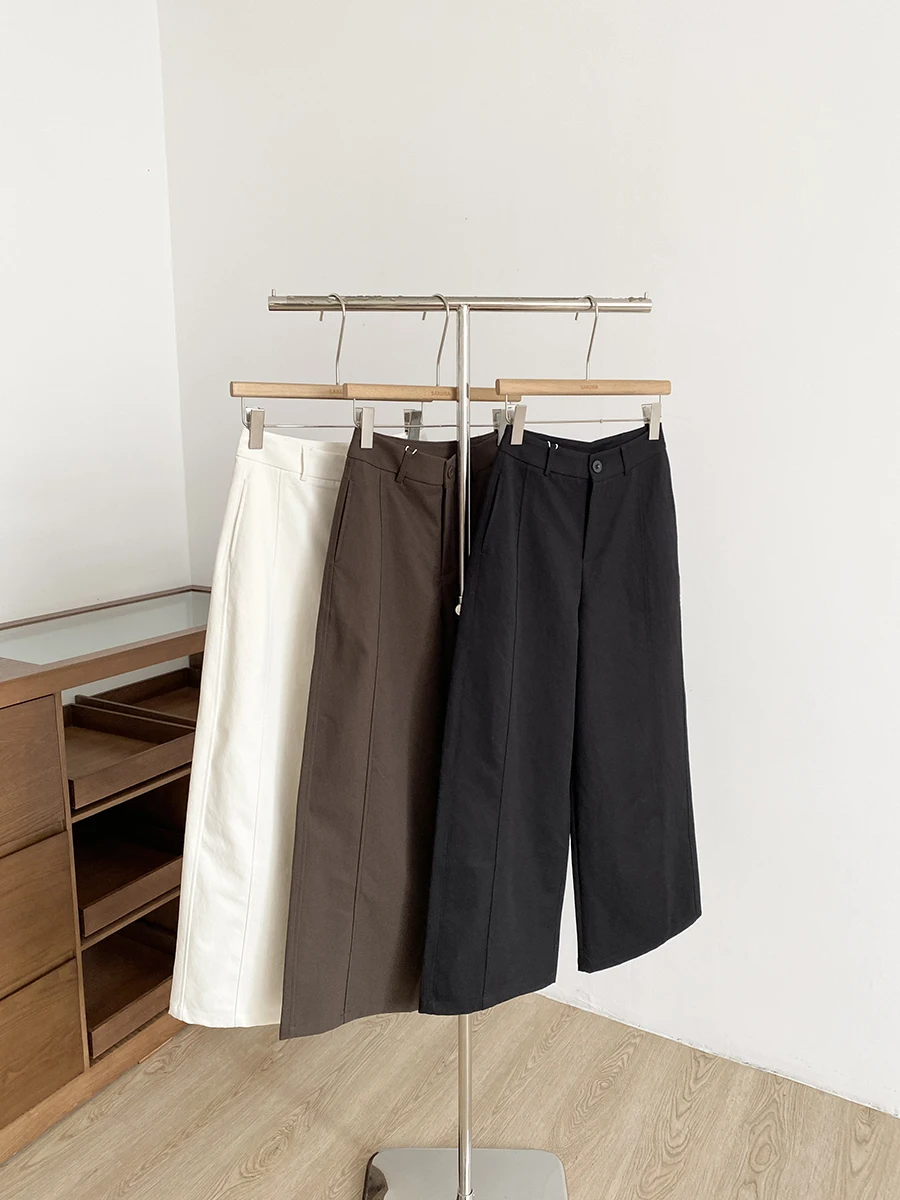 

Весна 2026: Женские повседневные брюки с высокой талией, широкими штанинами, стройнящие, однотонные, универсальные, комфортные, на пуговицах, из полиэстера.