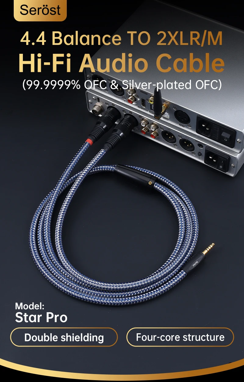 Serost StarPro 4,4mm Balance auf Dual XLR Stecker HiFi-Audiokabel, versilbertes Kupfer OFC für Musikplayer, Verstärker, Lautsprecher – Detail 1