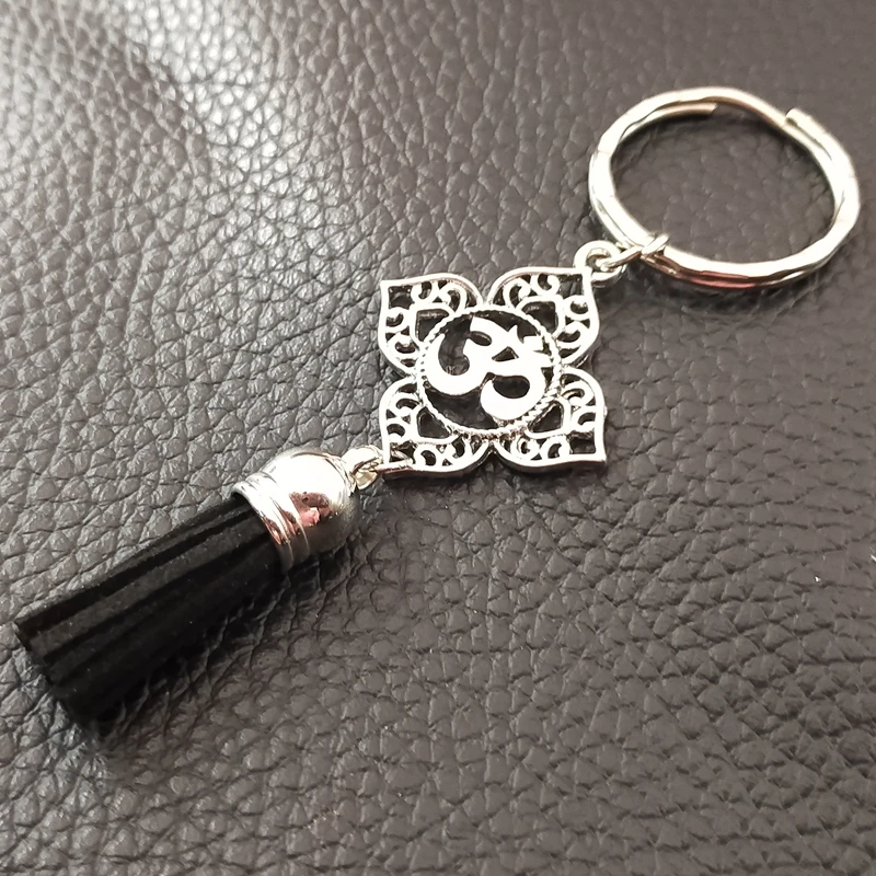 1 Filigree OHM OM AUM Buddha Lotus Tassel Pendant Keychain, Buddhism, Yoga Keychain Bag Chain Men and Women Jewelry Gifts