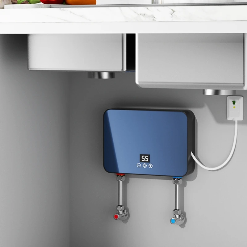 Kitchen Instant Water Heater 6000W Mini Tankless Electric Water Heater Wall-Mounted with LED Display Remote Control for Bathroom
