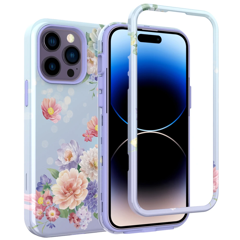 

Shockproof Heavy Duty Hard Back Flower Marble Phone Case for iPhone 12 13 14 15 Plus Pro Max Shock Absorbing Bumper Armor Cover