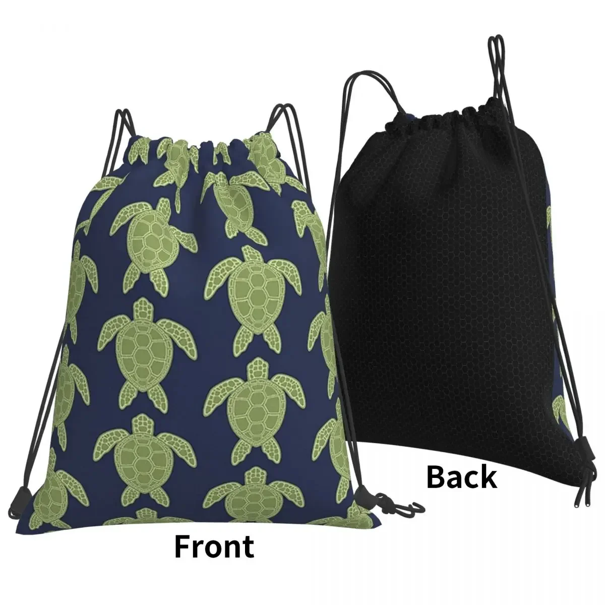 Green Sea Turtle Design Backpacks Casual Portable Drawstring Bags Drawstring Bundle Pocket Sports Bag Book Bag For Travel School