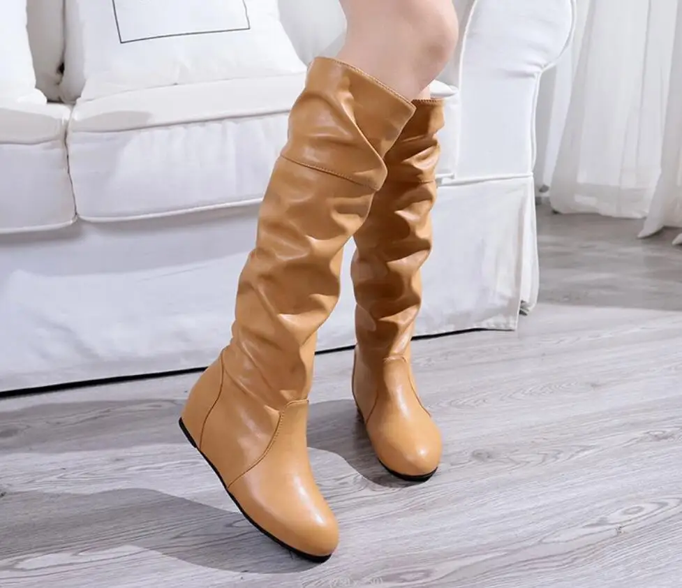 Sexy Classic Women Long Boots Flat Heel Shoes Women Winter Warm Knee High Boots Fashion Black Shoes Female Footwear Boots