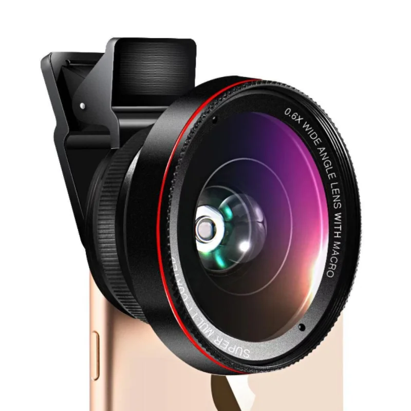 

0.45X 0.6X (120 Degrees) Wide Angle Lens 15X Macro Lens 2 in 1 Mobile Phone Camera Lens Kit 4K HD Metal Lens for Smartphone