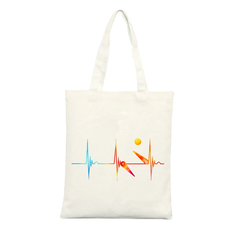 Canvas Tote Bag with Colorful Heartbeat Graphic, Casual Style for Daily Shopping and Outings