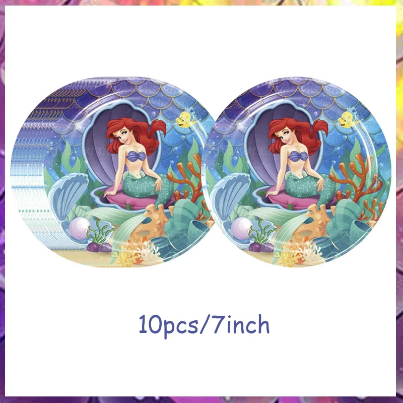 The Little Mermaid Birthday Party Decorations Ariel Princess Paper Napkins Plates Cups Tablecloth Balloon Kids Event Baby Shower