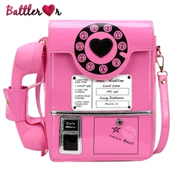 Pink Listen Music Telephone Shaped Purses and Handbags for Women Retro Phone Top-Handle Shoulder Crossbody Bag Female Flap Totes