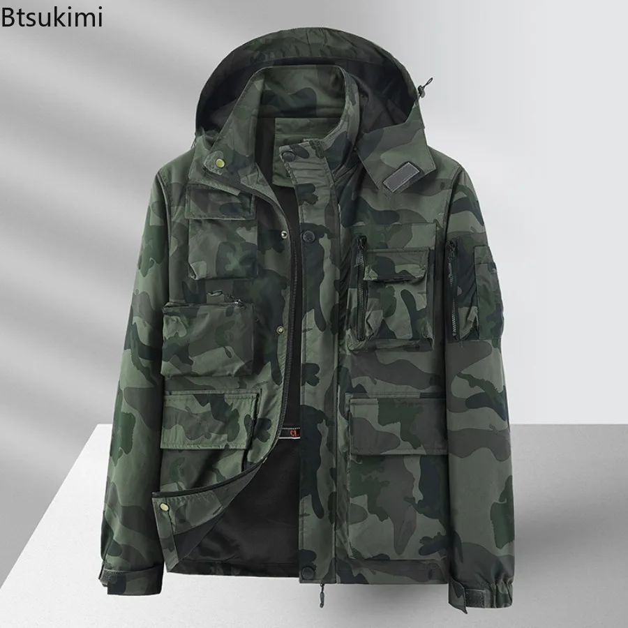 New 2025 Men's  Autumn Winter Camouflage Jacket Multi Pocket Waterproof Jacket Outdoor Casual Green Workwear Coats for Men Coats