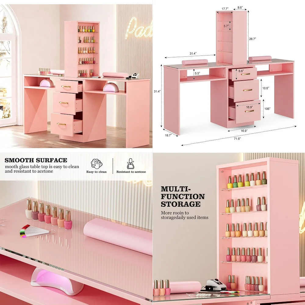 

Rolling Makeup Case Foldable Nail Table with 3 Drawers amp Adjustable Lighted Mirror, Portable Travel Cosmetic Organizer Manicu