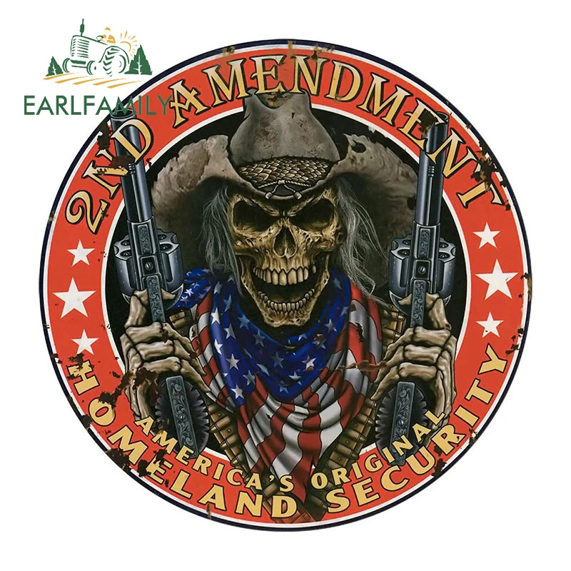 EARLFAMILY 13cm x 13cm 2nd Amendment Skull Cowboy Car Sticker Off-road Trunk Decal Funny Car Styling Waterproof Car Accessories