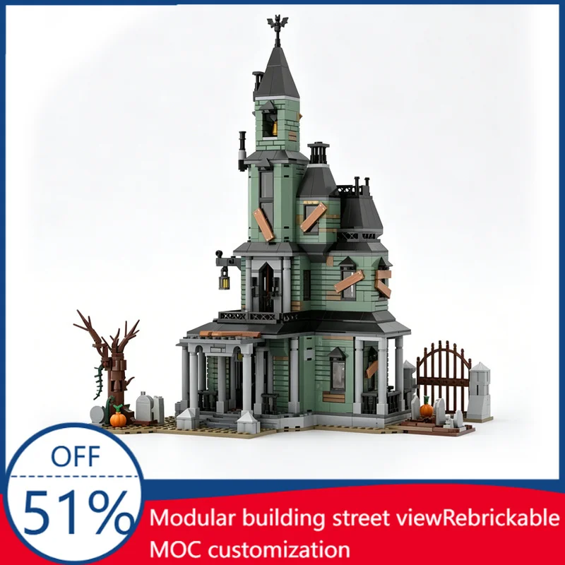 1445Pcs 31167 Haunted House Custom Building Blocks Spooky Halloween Mansion Scene Model Educational Assembly Toy For Collectors