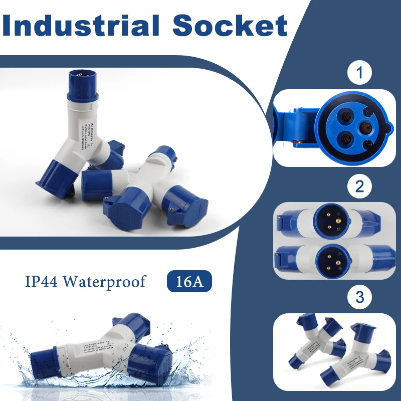 

16A Industrial Plug IP44 220V Waterproof Sockets Multifunctional Y-Type 3/4 Way Male & Female Power Electrical Cable Connectors