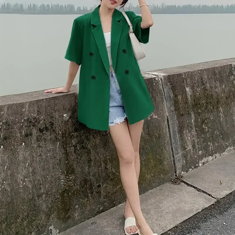 New Summer Short Sleeve Blazer Women Cardigan Thin Jacket Korean Fashion Tops Coats Plus Size Women Clothing Luxury