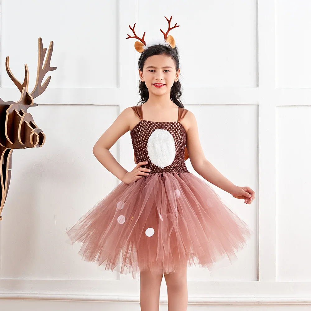 

Flowers Deer Costume For Girls Reindeer Christmas Tutu Dress Kids Halloween Costumes Baby Girl Clothes Children Birthday Outfits