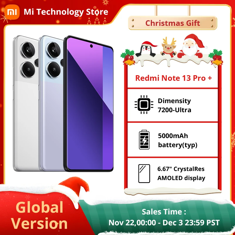 Xiaomi Redmi Note 13 Pro+ Plus 5G Smartphone NFC 12GB+512GB 200MP OIS Triple Camera 120Hz AMOLED 120W Charge Global Version