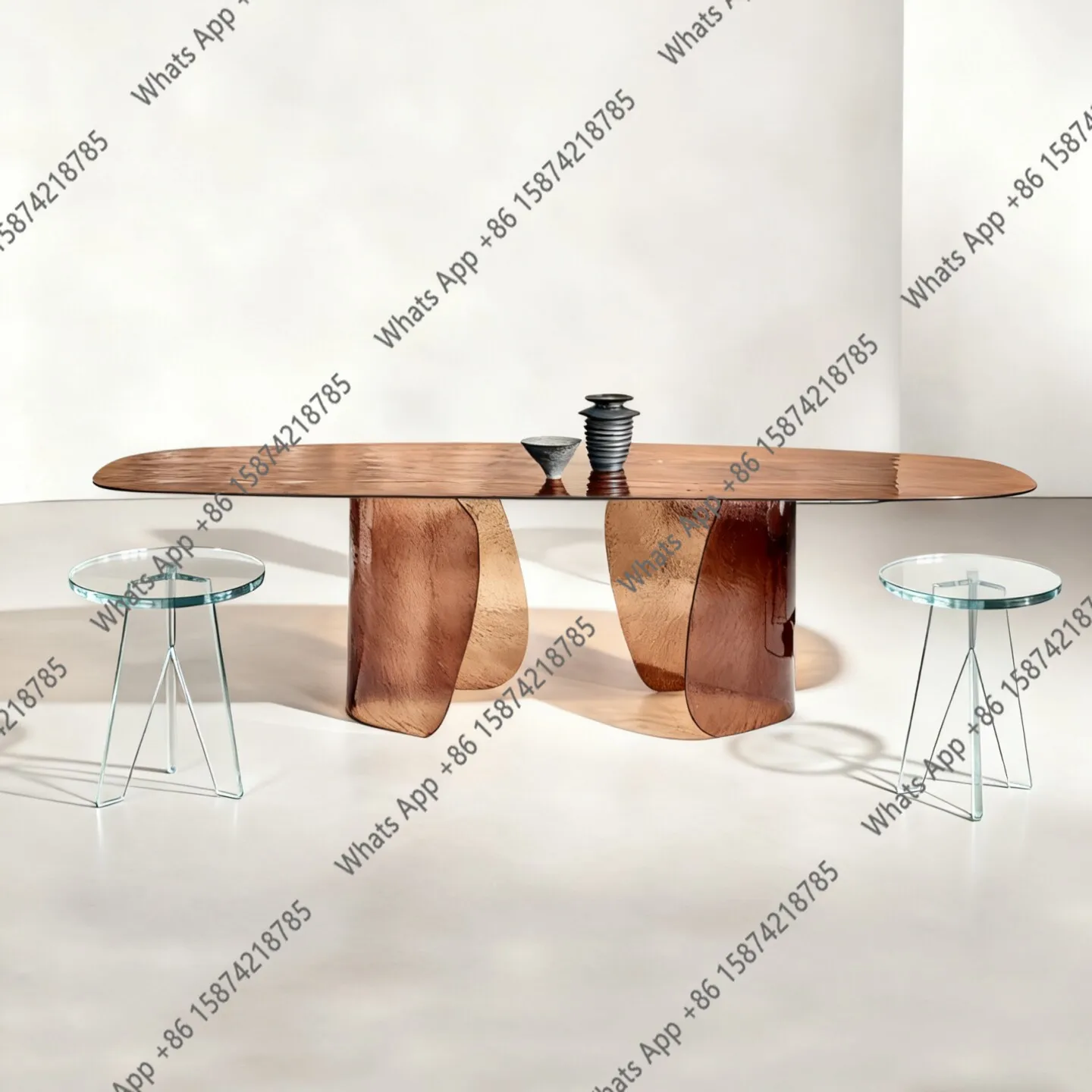 

Fashion high-end tempered glass Italian light luxury minimalist curved rectangular round custom new style dining table