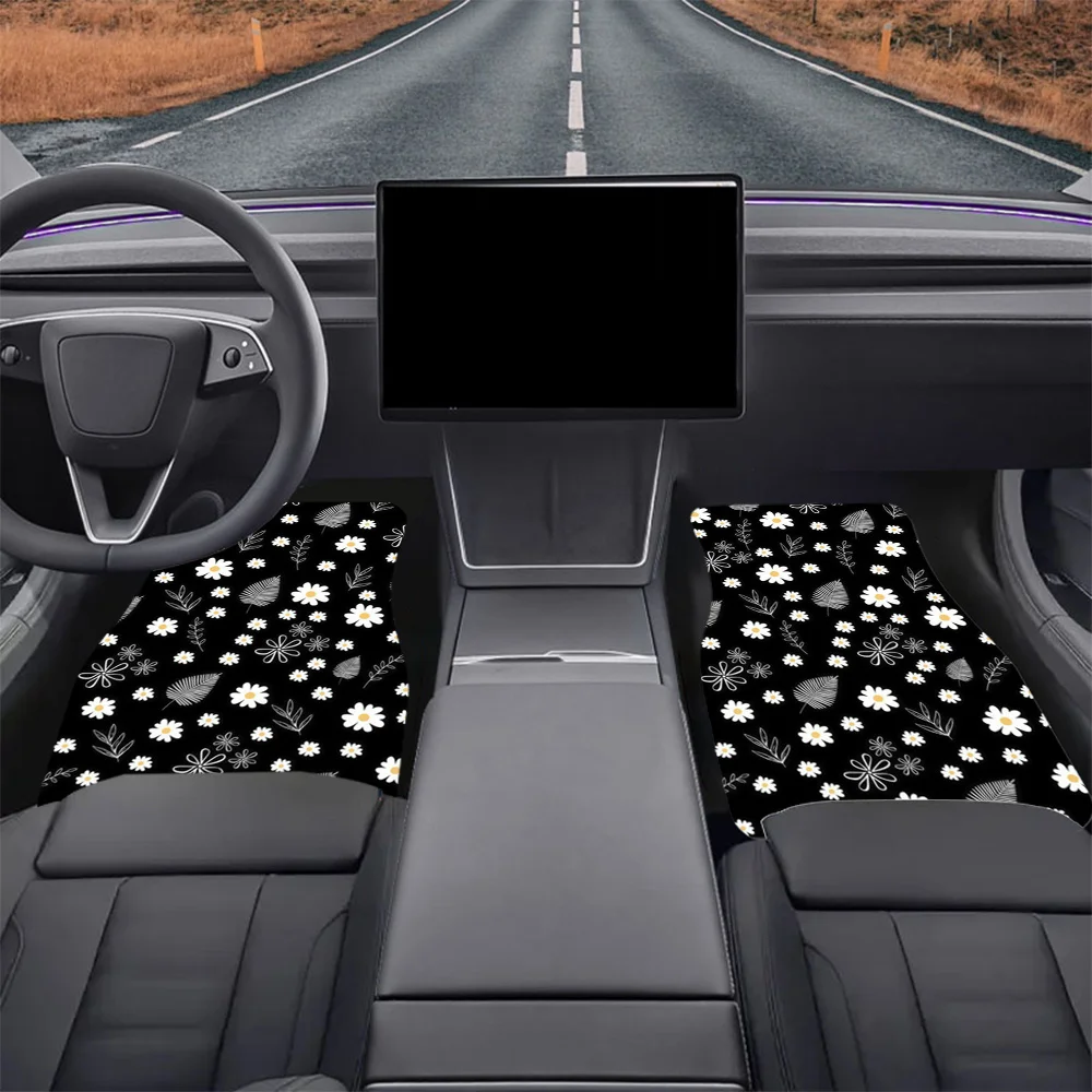 Set Of 4 Textured Floral Car Floor Mats - Compatible With Various Vehicle Models - A Practical And Handy Accessory