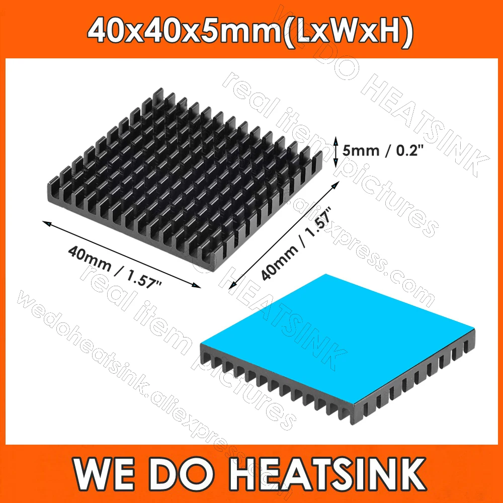 

40x40x5mm Black Heatsink 1.57 x 1.57 x 0.2 inch with Pre Thermal Conductive Tape Aluminum Heat Sink for MOS GPU IC Chip