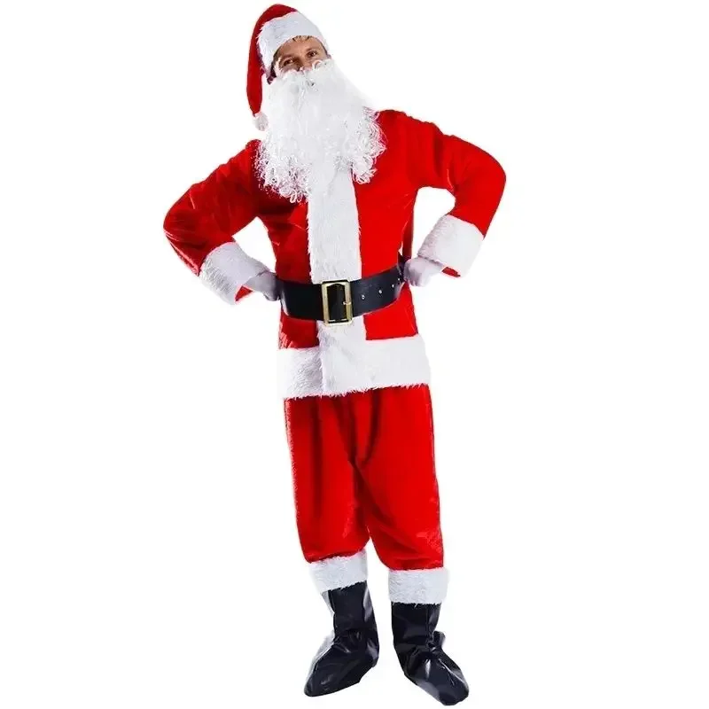 

Adult Christmas Santa Claus Costume Men Cosplay Clothes Pants Beard Gloves Party Show Outfit New Year Atmosphere Costume 2024