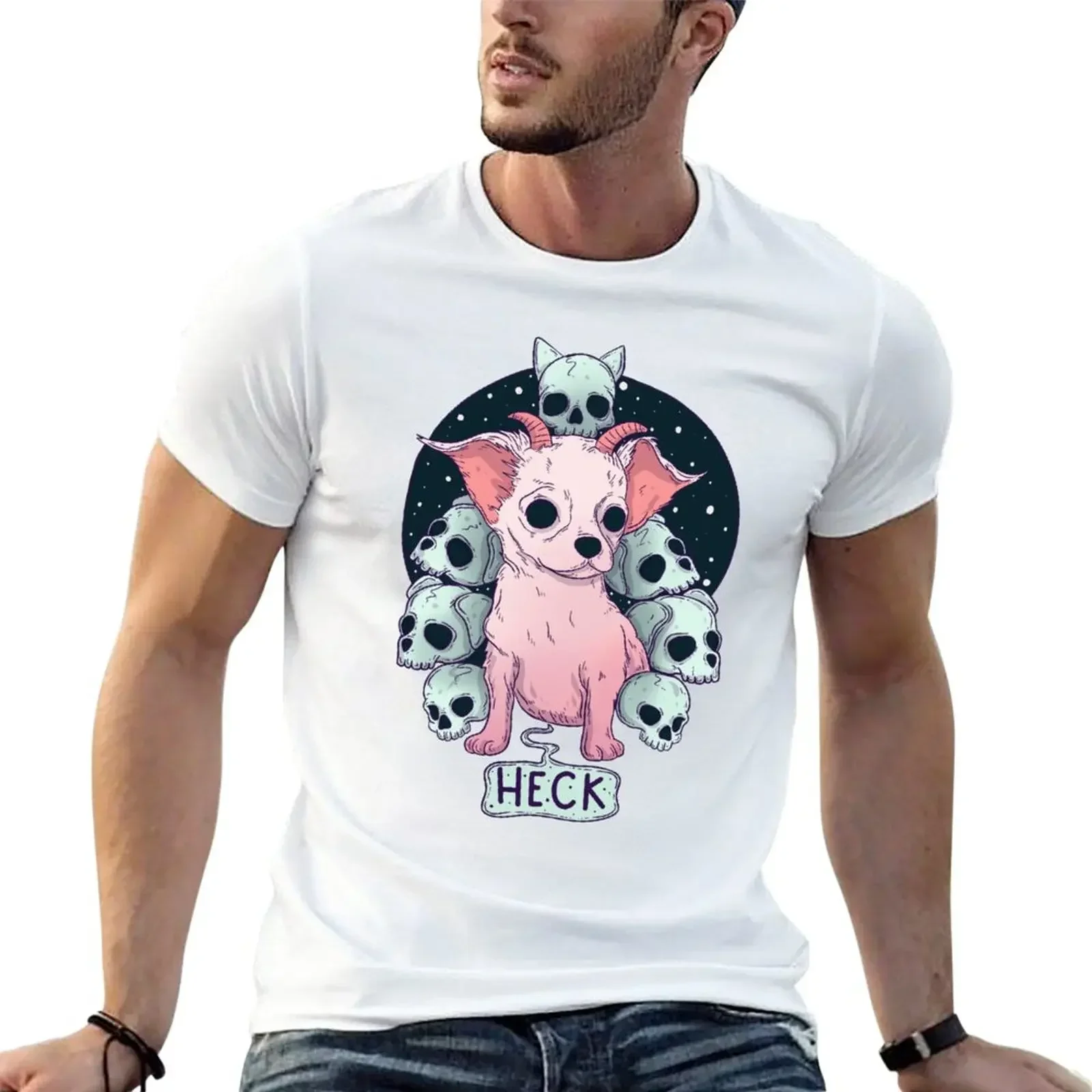 Футболка Heck Yeah Little Demon Dog с животным принтом для мальчиков, простые белые мужские высокие футболки для мальчиков