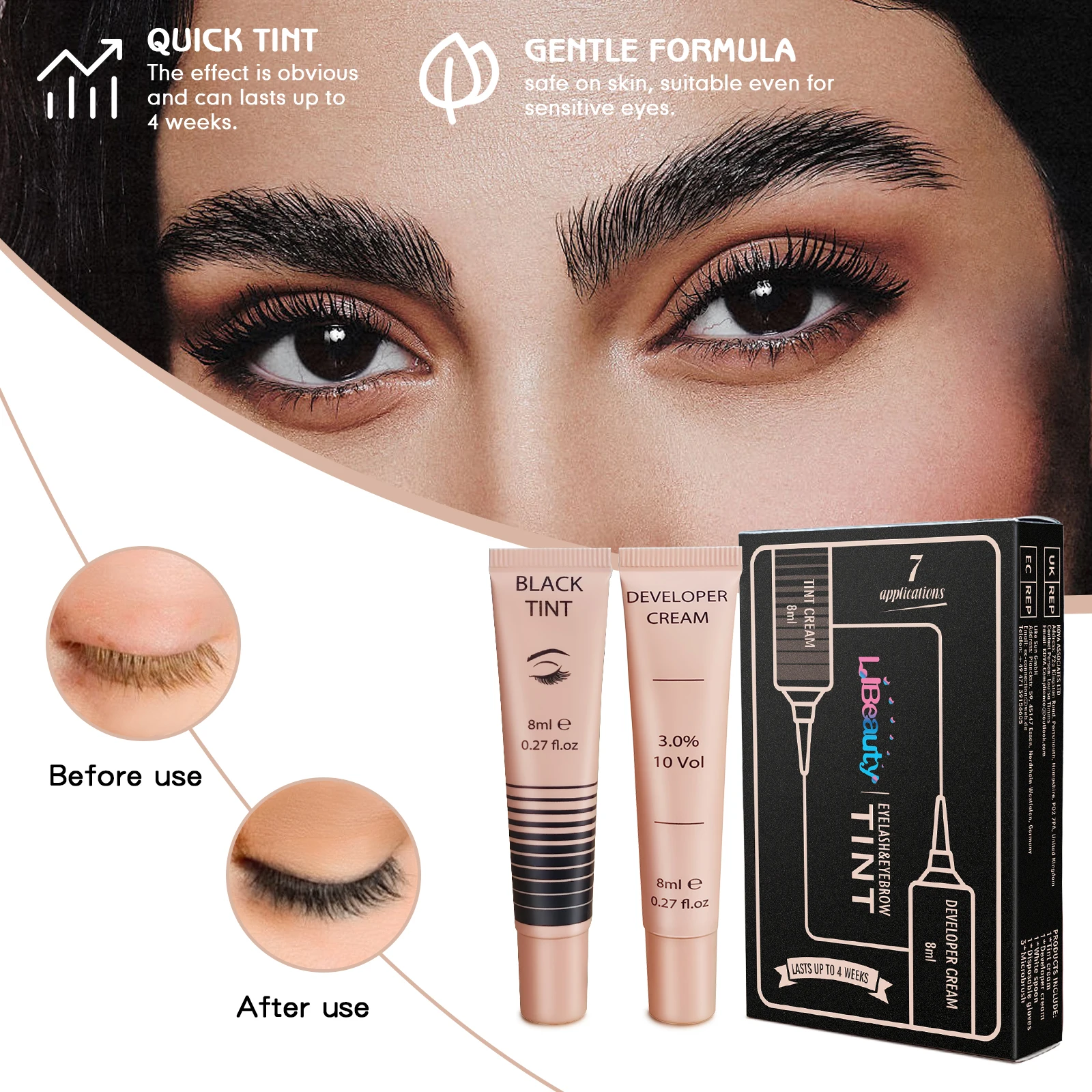 Libeauty Reusable Eyelash Brow Color Kit for Hair Lasts Up 4 Weeks Eye Patches Lash Tint Kit Suitable For DIY At Home Or Salon