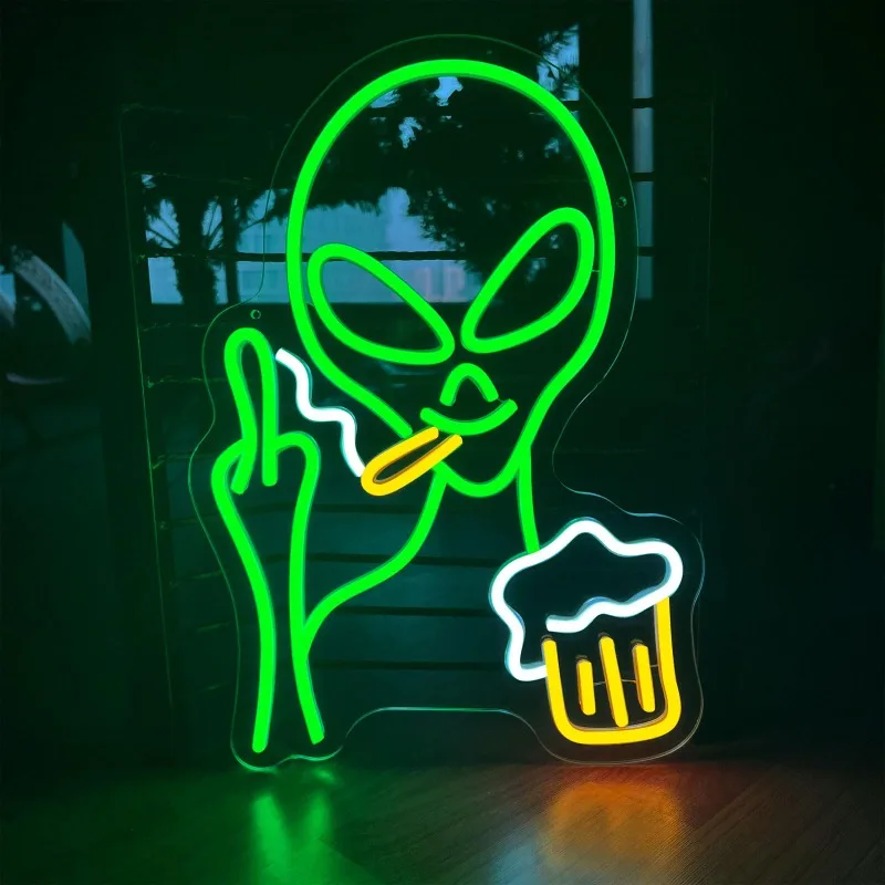 Green Alien Beer Bar Wall Decor Dimmable Neon Kids Birthday Christmas Gift Man Cave Hip Hop Teen Game Room Decoration 5V USB