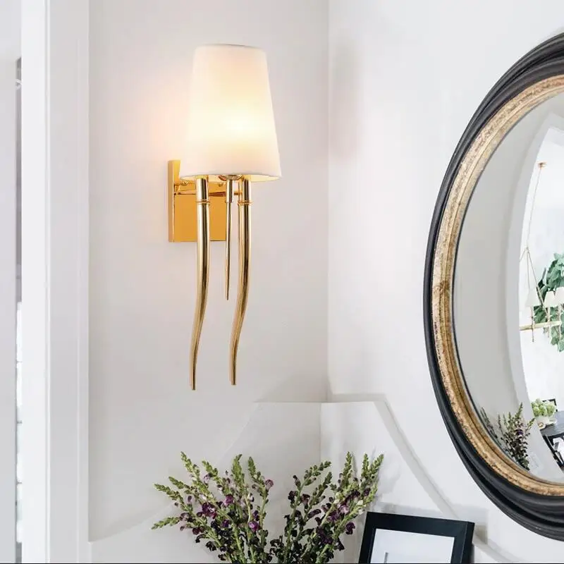 

BLUEKING железный коготь рог настенные светильники тканевый абажур спальня прикроватное бра обеденная гостиная Декор свет E27 светильники