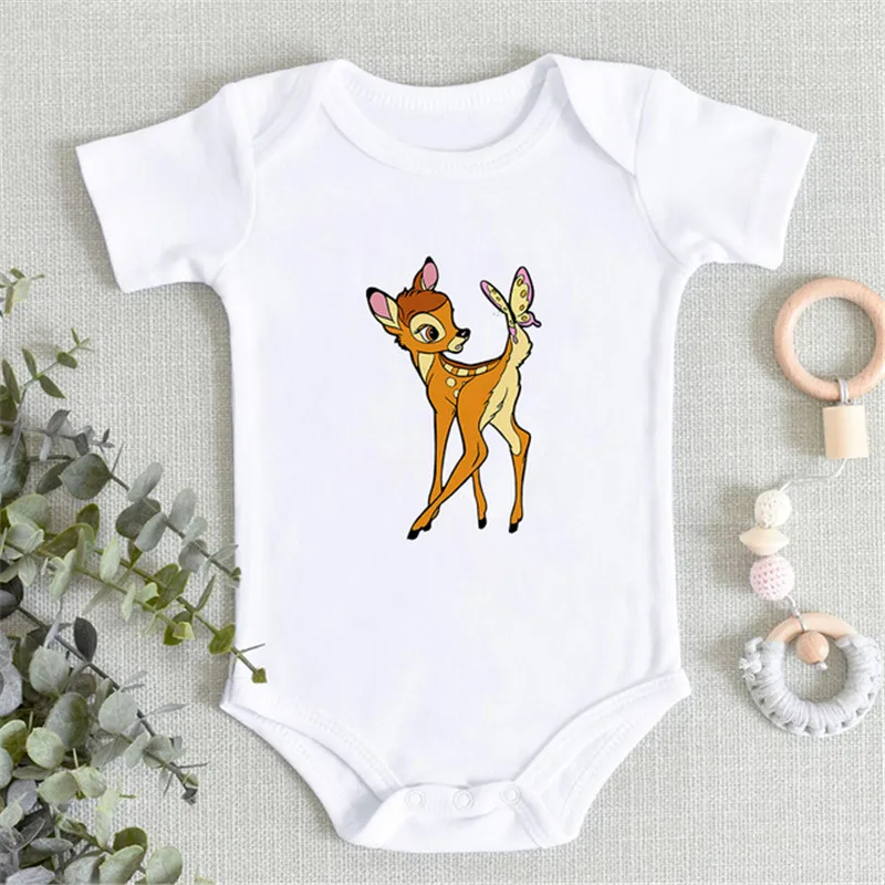 100% bawełna Disney Cartoon Romper Kawaii królik Bambi body z nadrukiem moda chłopcy dziewczęta noworodka ubrania nowy Casual Cotton Onesie