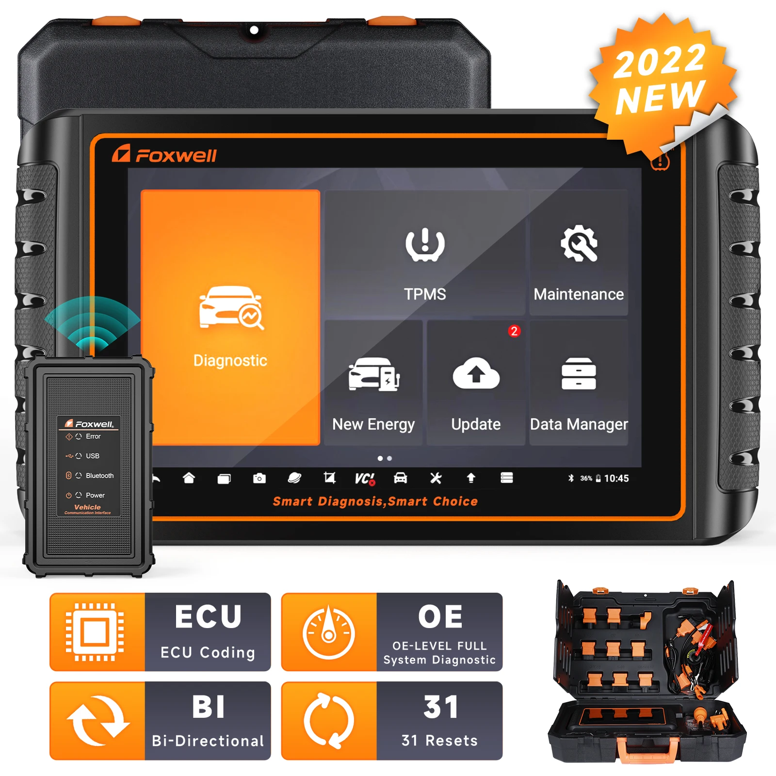 Foxwell GT75 Professional OBD2 Car Diagnostic Tools ECU Coding Full System Active Test 31+ Maintenance Code Reader OBD2 Scanner