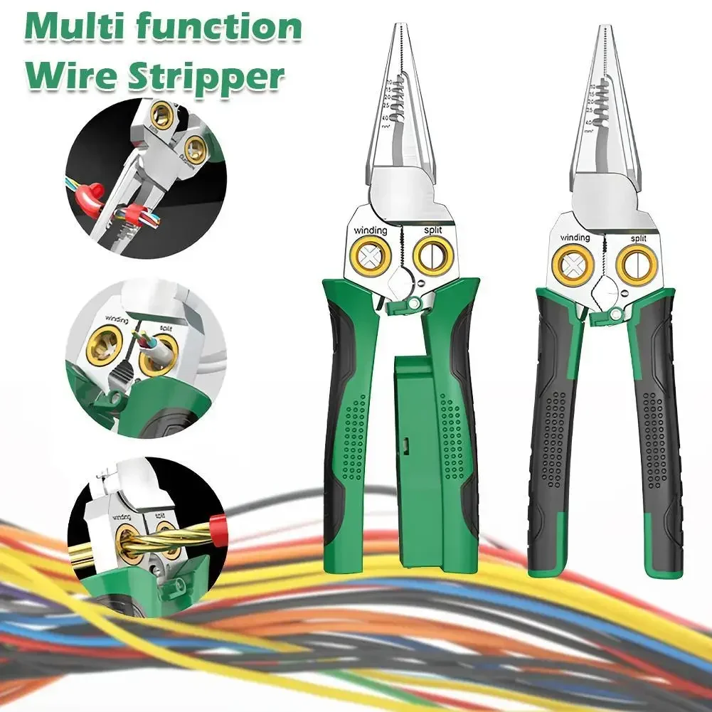 

With Electricity Tester Function 8 In 1 Steel Wire Stripping Needle Nose Pliers Non-slip Multi-function Wire Stripper