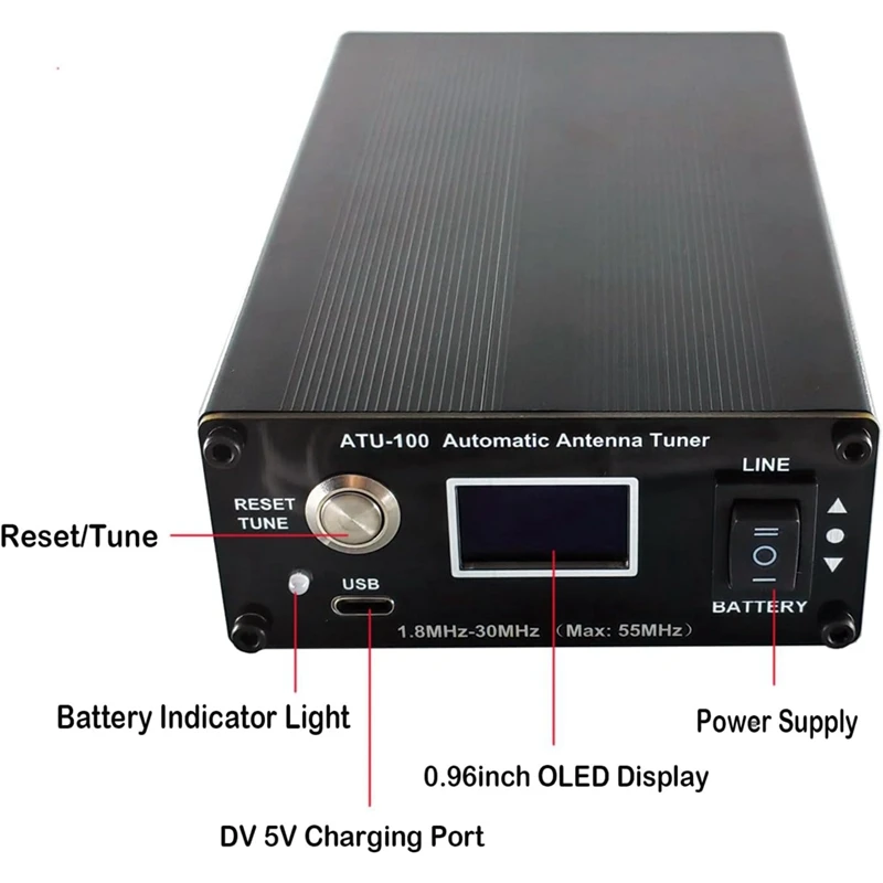 ATU-100 Antenna Tuner For Ham Radio 1.8-55Mhz Automatic Antenna Tuner By N7DDC 100W Open Source Shortwave With Battery Black