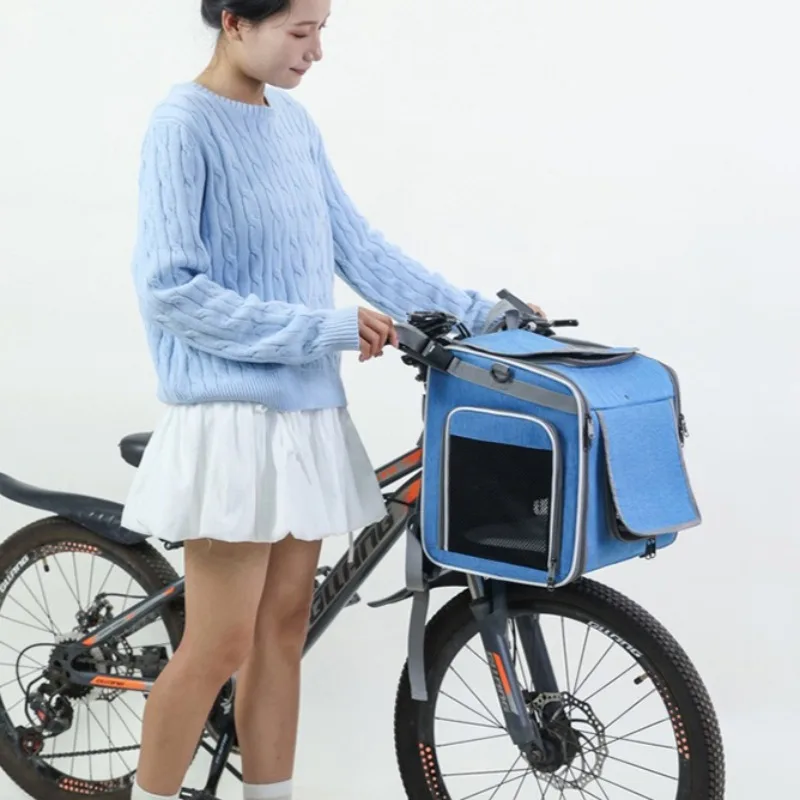 Bicycle Pet Carrier Breathable Mesh Bike Puppy Carrier Bag Portable Extensible Dog Cat Carriers Outdoor Travel Cycling Pets Bags - view 5