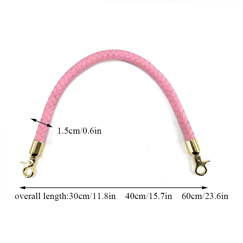 30/40/60cm PU Leather Braided Rope Handles for Handbags Shoulder Bag Strap DIY Bag Accessories For Bags Alloy Metal Hook Buckle