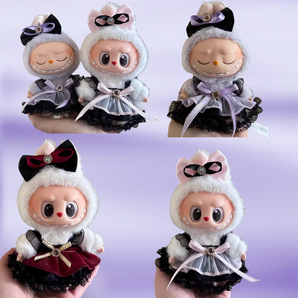 

17cm Mini Plush Doll'S Clothes Outfit Accessories For Korea Kpop Labubu Idol Pink bright silk bow princess gauze skirt Clothing