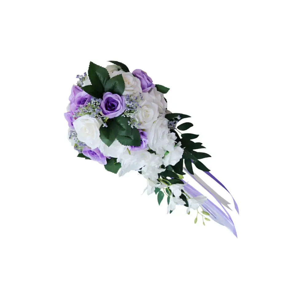 

1Pcs Silk Bridal Bouquet Lifelike Artificial Rose Wedding Hand Tied Bouquet for Bride Decor Desktop Shelf Counter