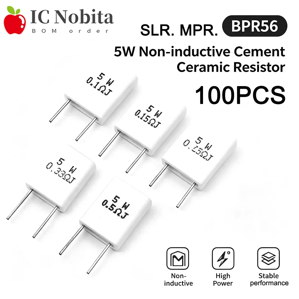 

100PCS BPR56 5W Non-inductive Cement Ceramic Resistor SLR MPR 0.01R 0.015 0.022 0.025 0.02 0.033 0.047 0.05 0.1 0.25 0.5 1 Ohm