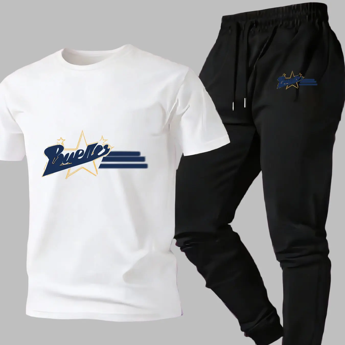 

Men's T-shirt & Long Pants Sports Set, Star Pattern Two-piece Casual Outfit for Running and Fitness