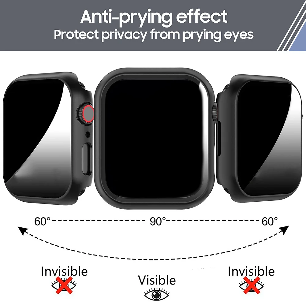 Funda protectora de pantalla de privacidad para Apple Watch 45mm 40mm 41mm 44mm 42 46mm cubierta protectora de parachoques para iWatch 10/9/8/7/6/5/4/SE