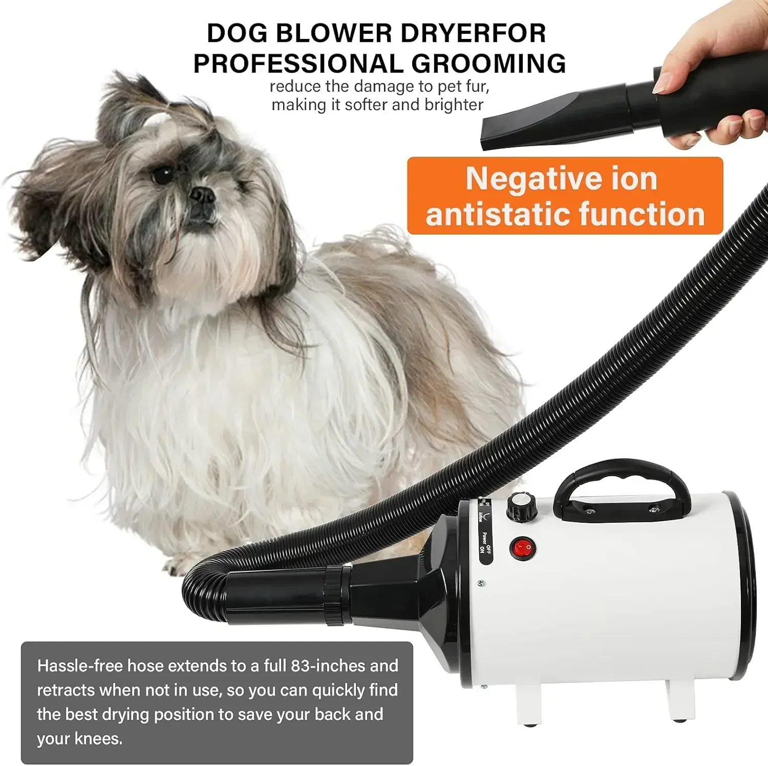 2800W Hair Dryer for Dogs Pet Grooming Blower Warm Wind Secador Fast Silent Pet Dryer Drying Machine Stepless Speed Regulation