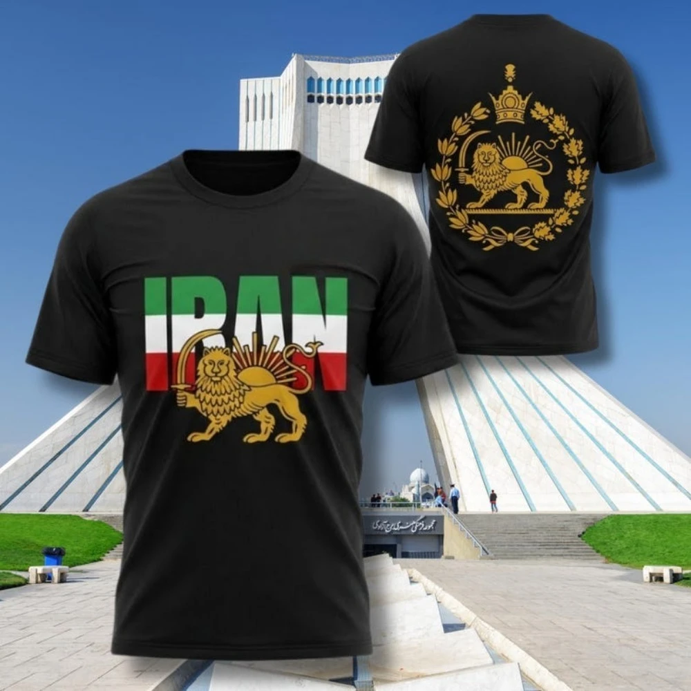 Iran Flag T Shirt Persian Lion Emblem Black O-neck Tee Unisex Gift Tops High Quality Cotton Clothes Streetwear T Shirt