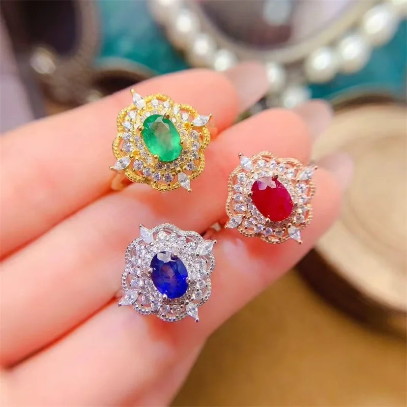 

Стерлинговое серебро 925 пробы, натуральный оригинальный рубиновый сапфир, изумрудное обручальное кольцо для женщин, подарок на день рождения, Рождество с сертификатом