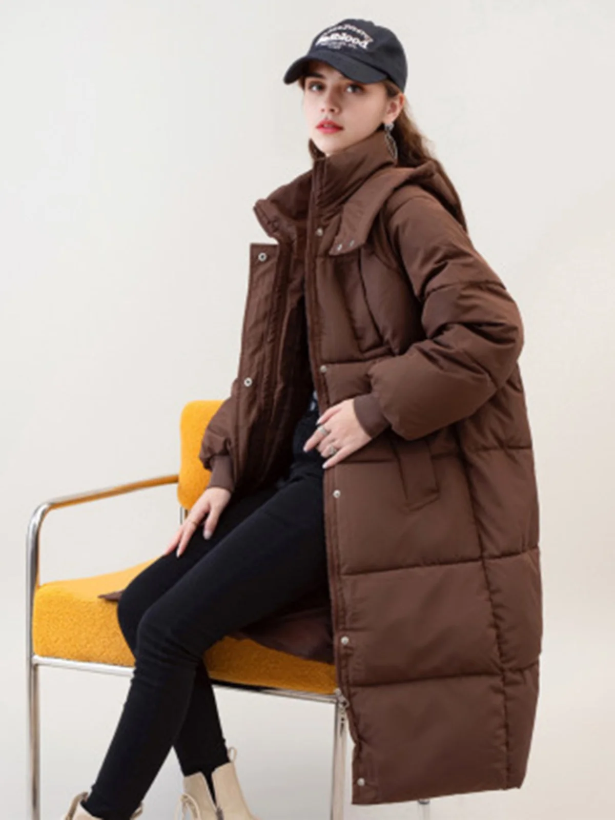 

Утепленная женская зимняя куртка оверсайз до колен, прямого кроя, на молнии, для студентов