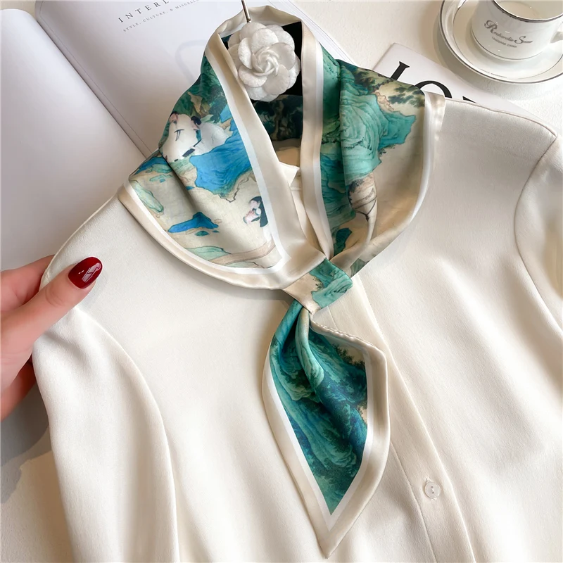 Fashion Print Hair Ribbons Scarf Women Silk Scrunchies Hair Bands Female Neck Tie Skinny Bag Scarfs Bandana Accessories Headware