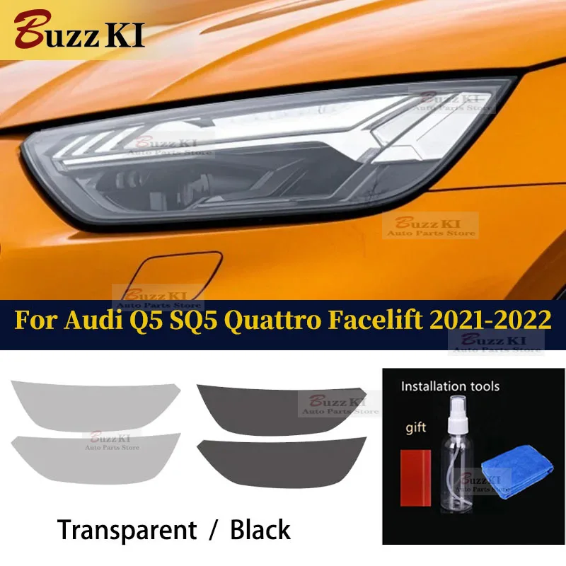 

Для Audi Q5 SQ5 Quattro Facelift 2021 2022, оттенок автомобильных фар, дымчато-черная защитная пленка для ламп, прозрачная наклейка из ТПУ
