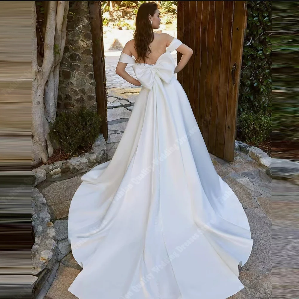 Off Shoulder V-Neck Wedding Dresses Princess A-Line Shine Bridal Robes Beach Party Fluffy Skirt Hem Vestido De Novia Customized