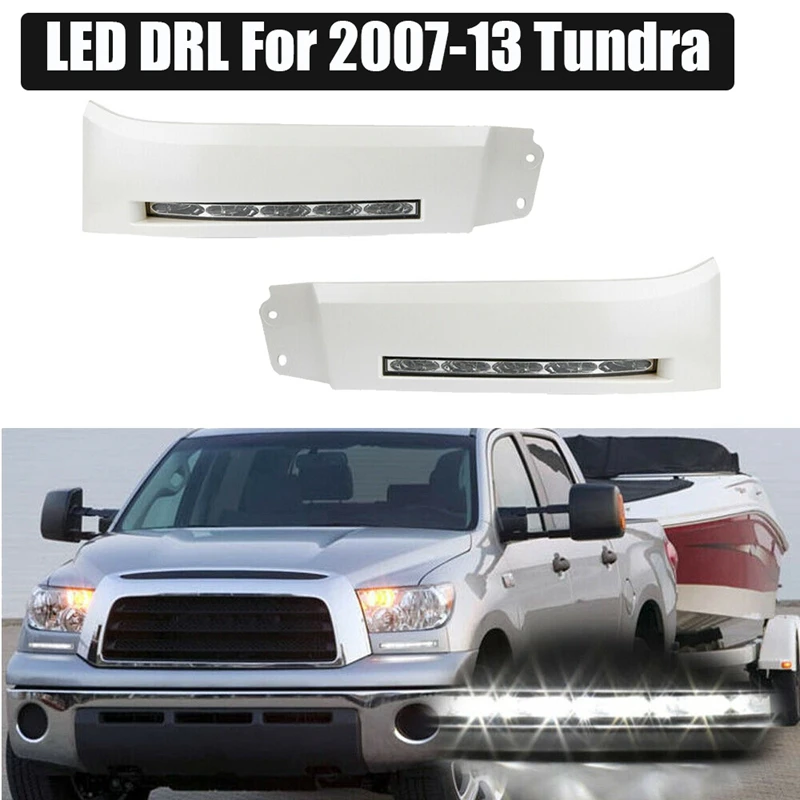 For Toyota- 2007-2013 Sequoia 2008-2013 Car Front Bumper LED DRL Daytime Running Light Fog Light Lamp (White)