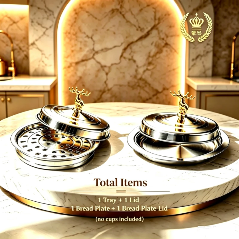 Premium Stainless Steel Communion Tray Base Set with Deer Ornaments Lid - No Cups Included Church Ceremony Stainless Steel Tray