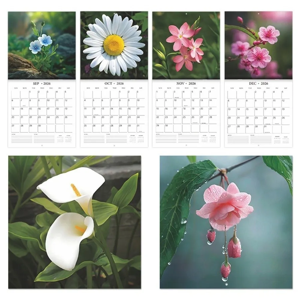 

Настенный календарь с тематикой 12 месяцев и цветами, плотная бумага, декоративный календарь с цветочным дизайном, настенный календарь на 2026 год